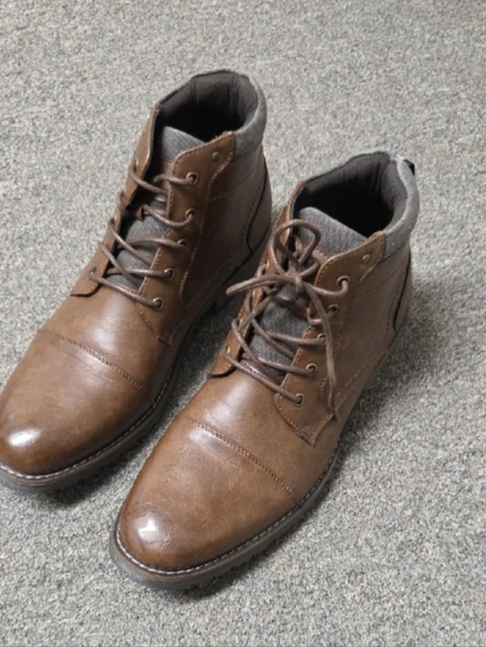 Vostey Men's Brown Leather Motorcycle Cap Toe Chukka Boots